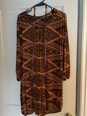 Missing Polynesia  tribalPrint Women's Dress with Tie Neck